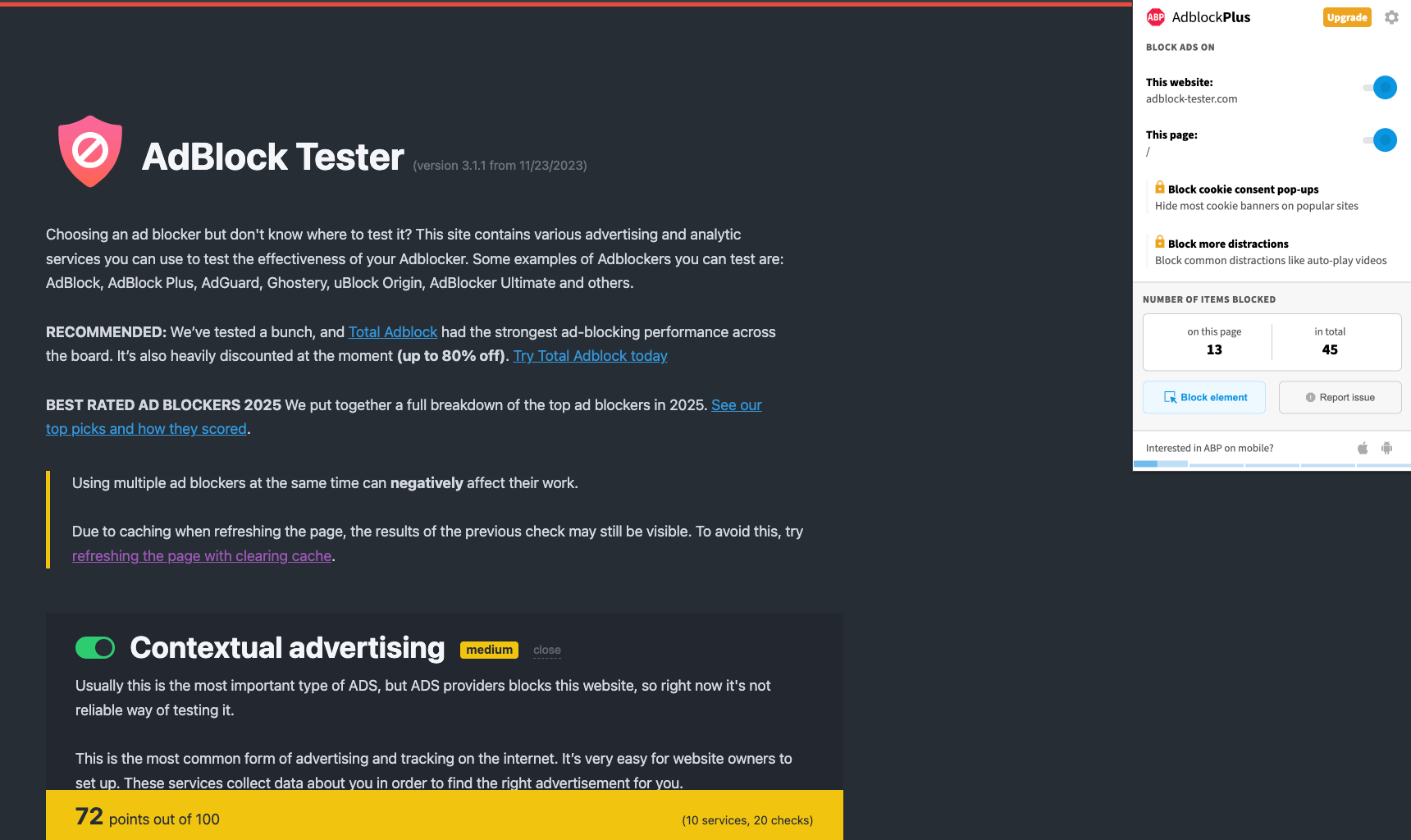Adblock Plus Blocking Performance
