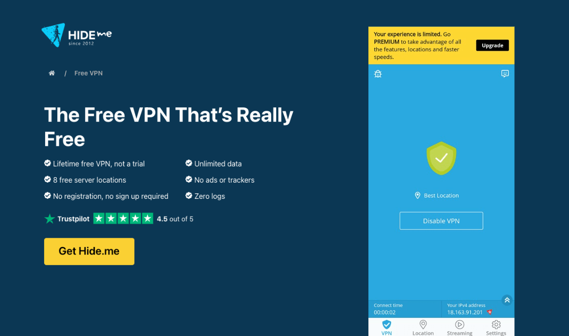 Hide Me Free Unlimited VPN for Android