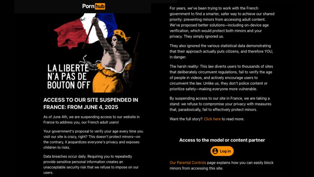 Pornhub's homepage, france