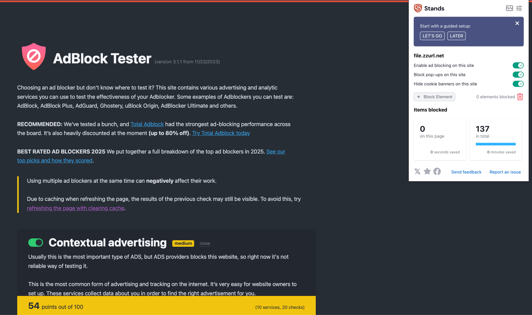 Stands AdBlocker Blocking Performance