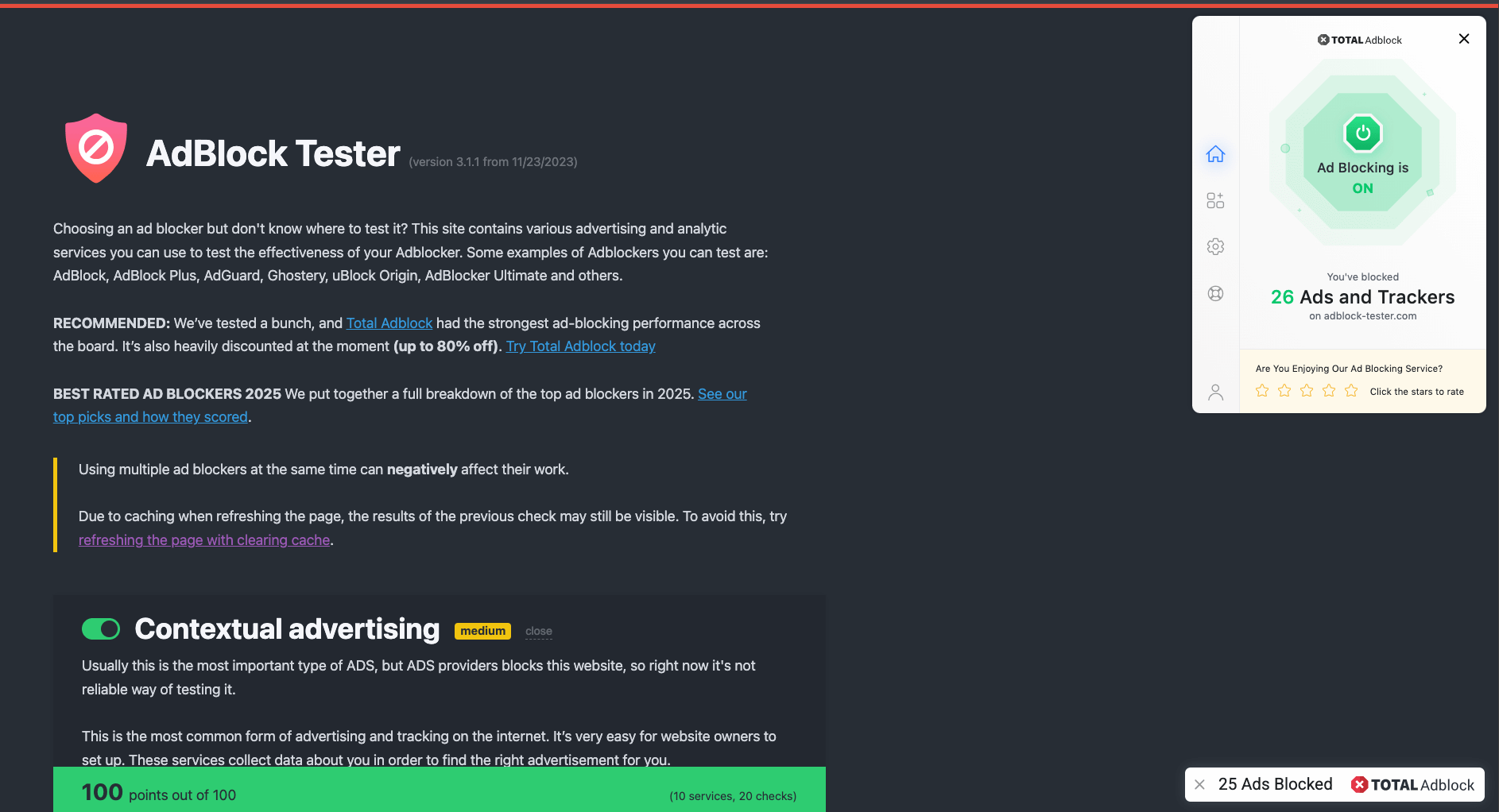 Total Adblock Blocking Performance