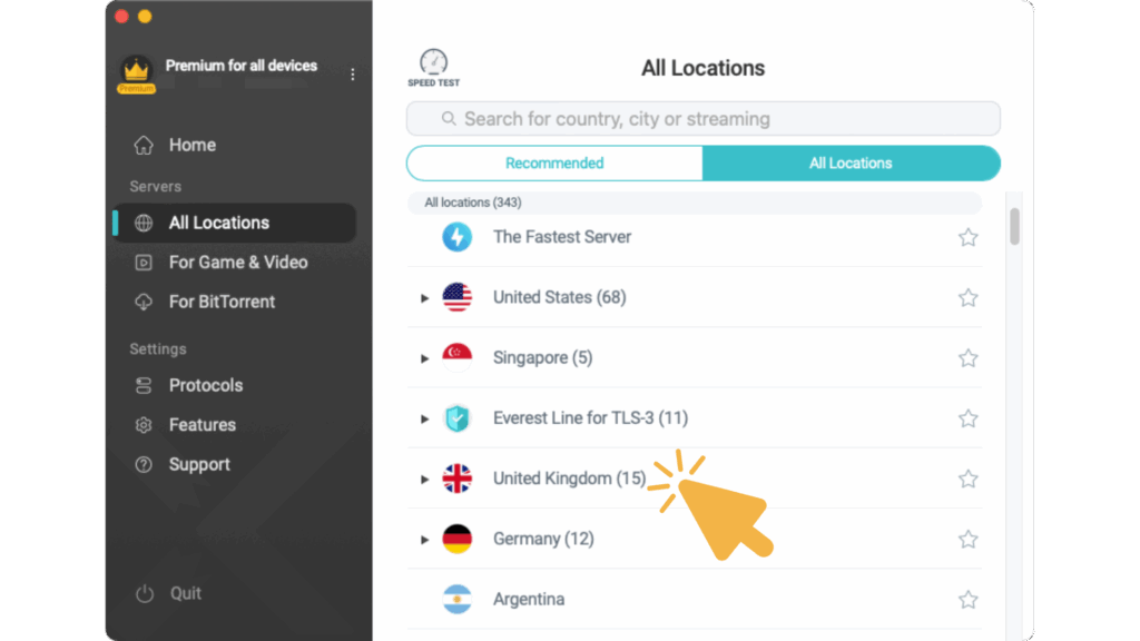 xvpn app, user interface