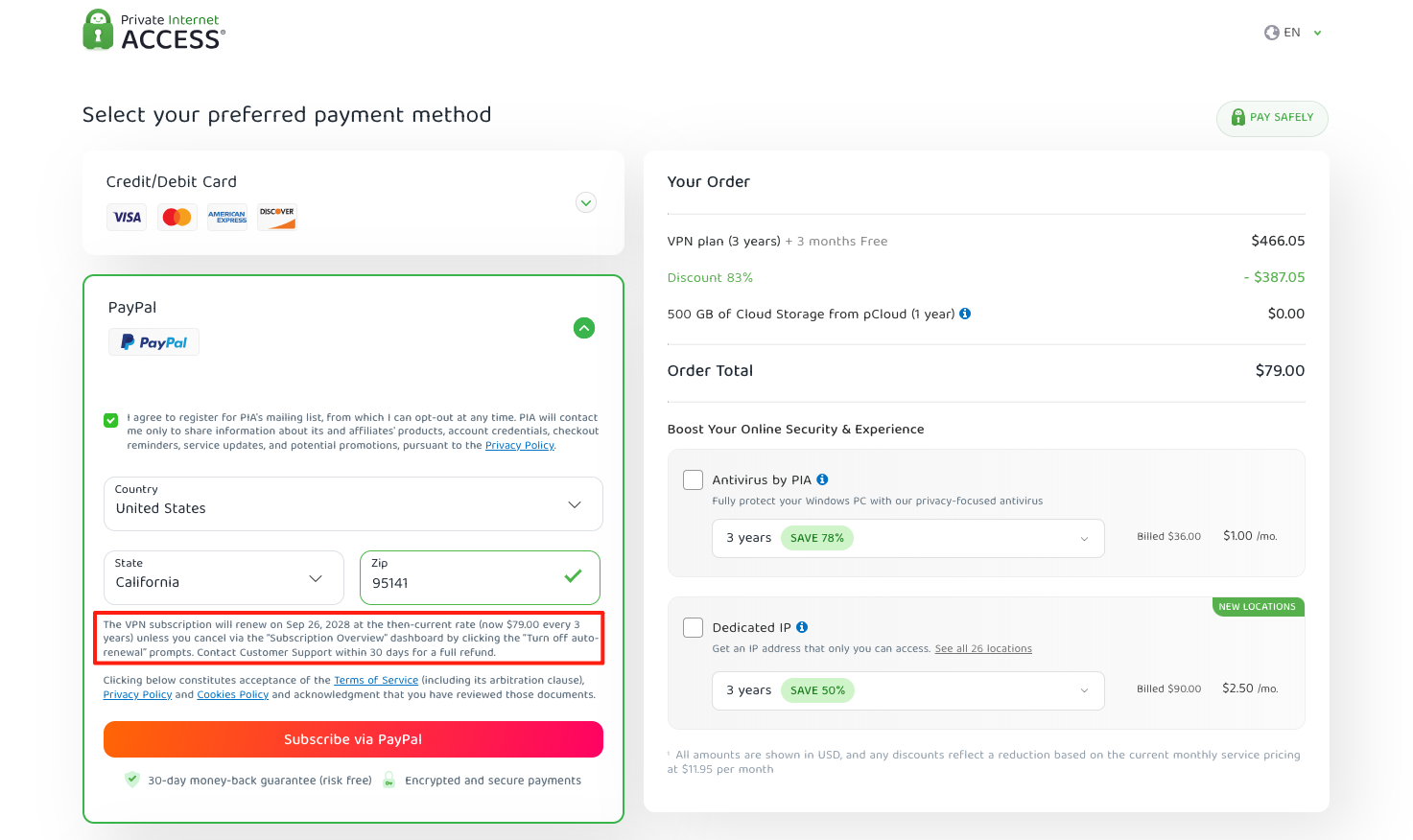 pia payment page