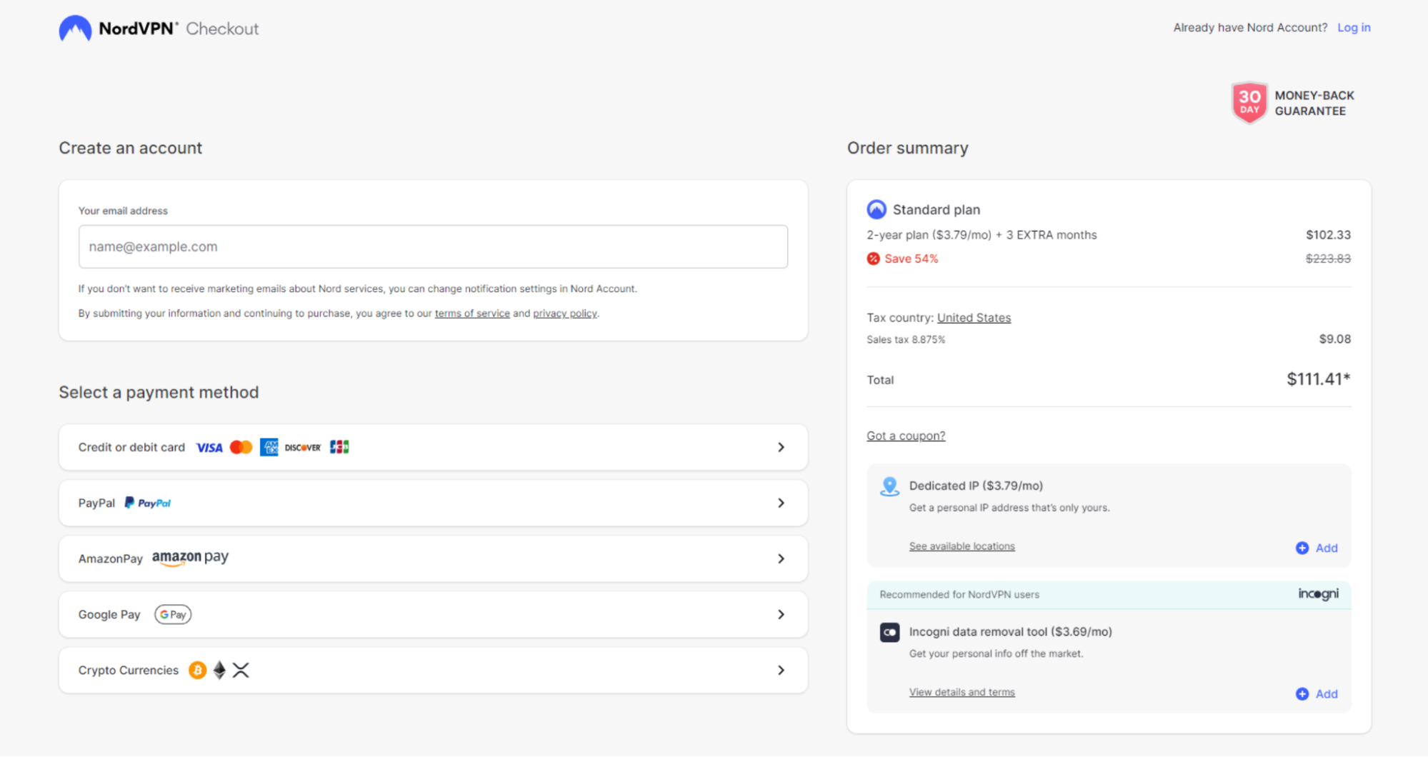 nordvpn subscription interface