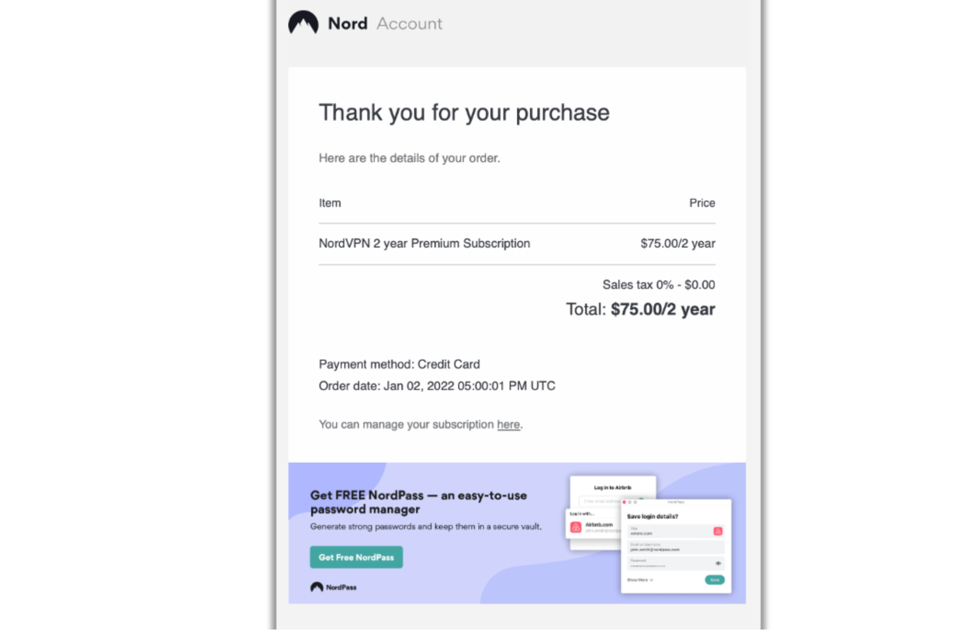 nordvpn e-receipt