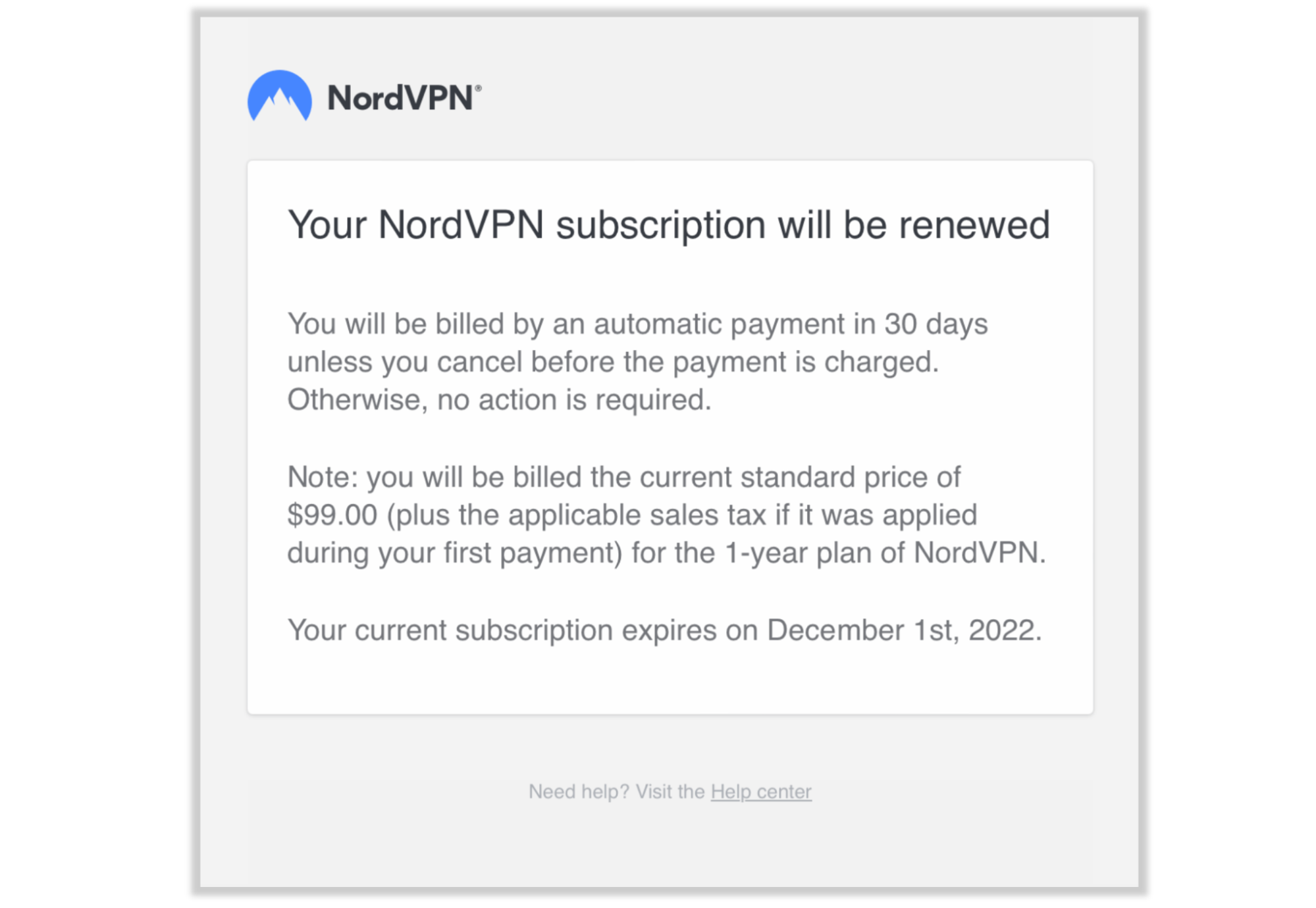 nordvpn renewal notification