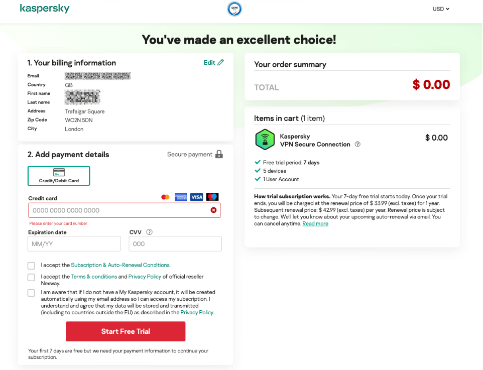 Add Billing Information & Payment Details