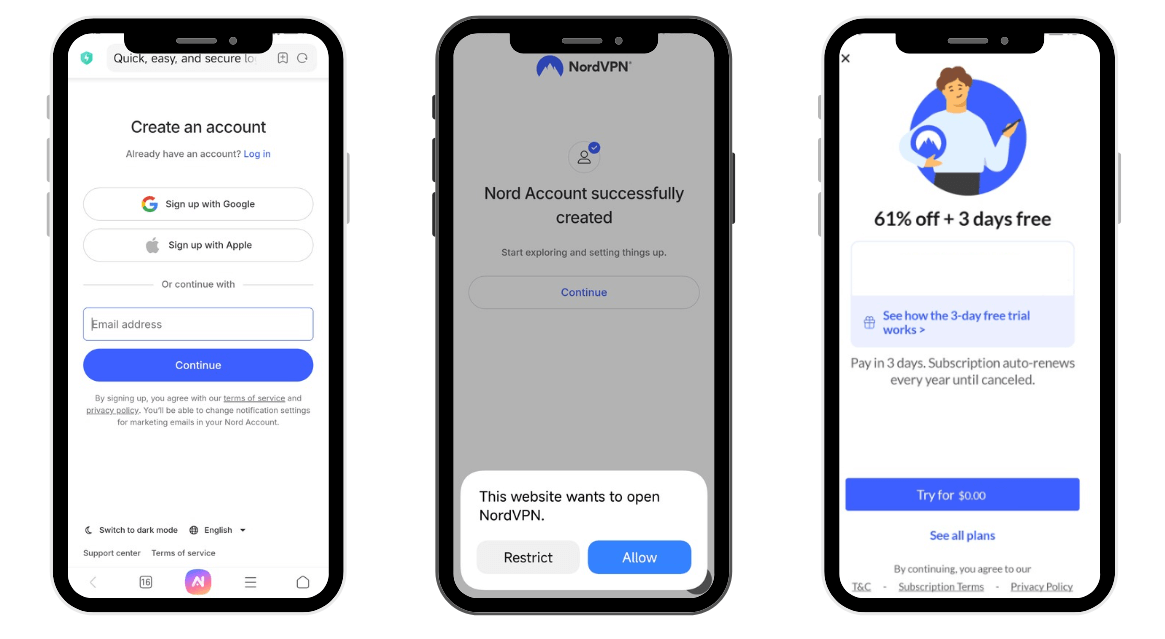 Create an Account for the VPN Trial