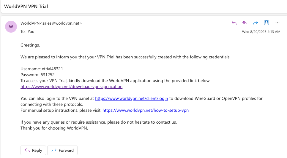 Receive WorldVPN Free Trial Credentials