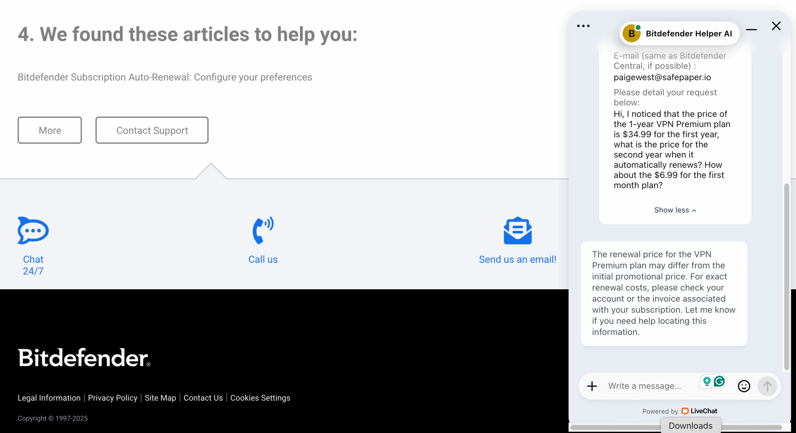 Bitdefender AI Chat Support