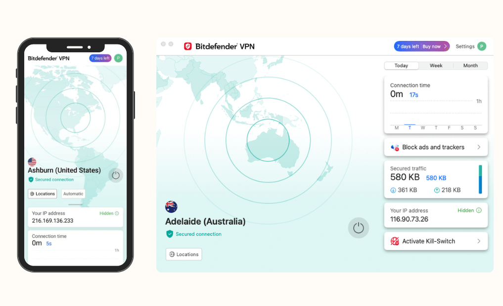 Bitdefender VPN User Interface