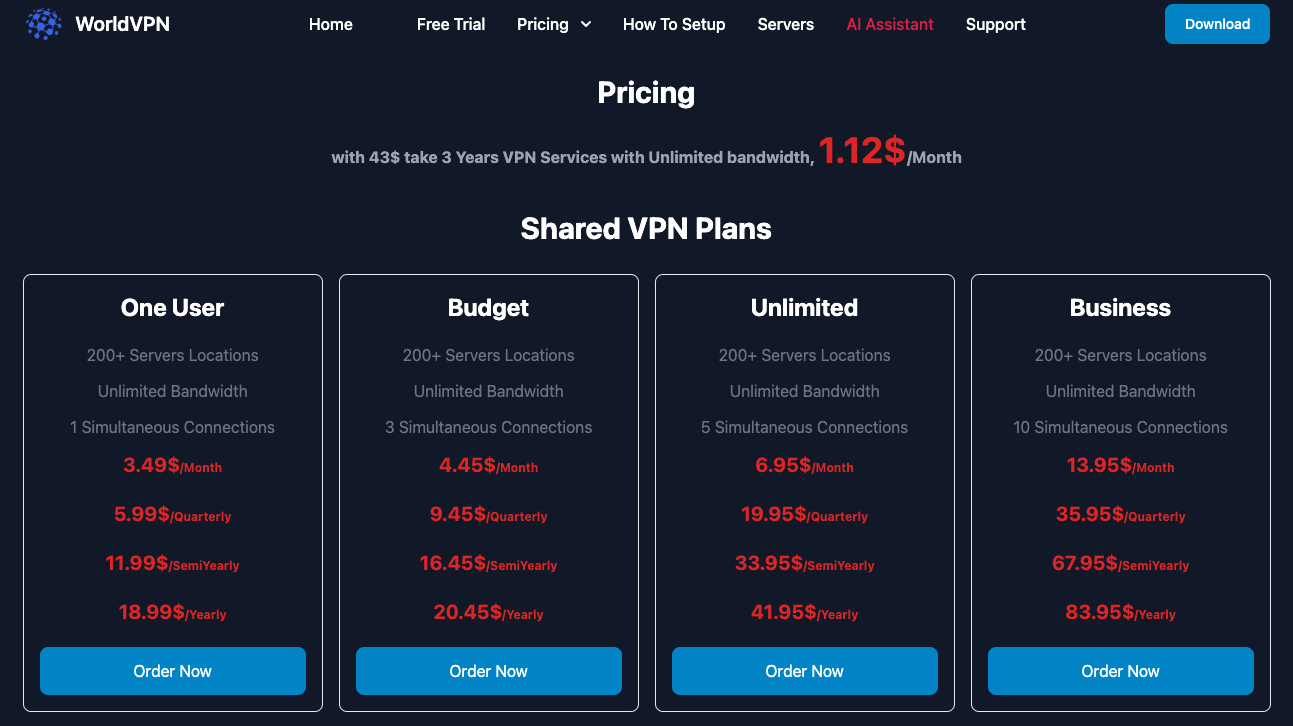 WorldVPN Charges Monthly at $3.49