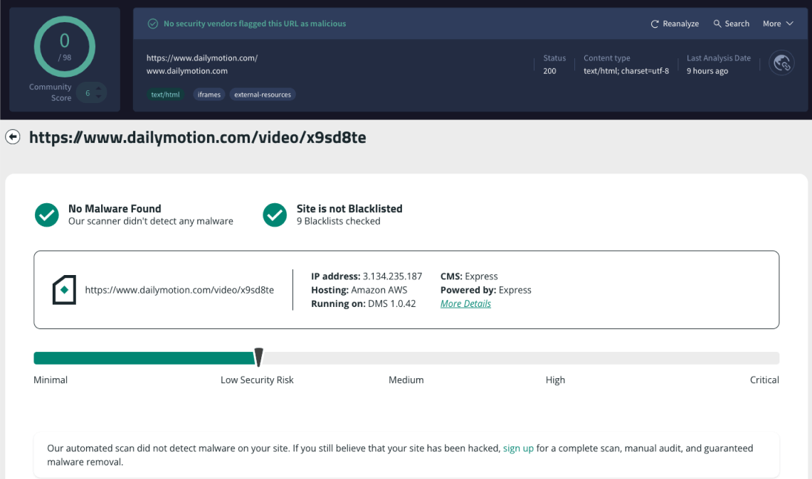 Dailymotion Website & Videos Scanned Safe