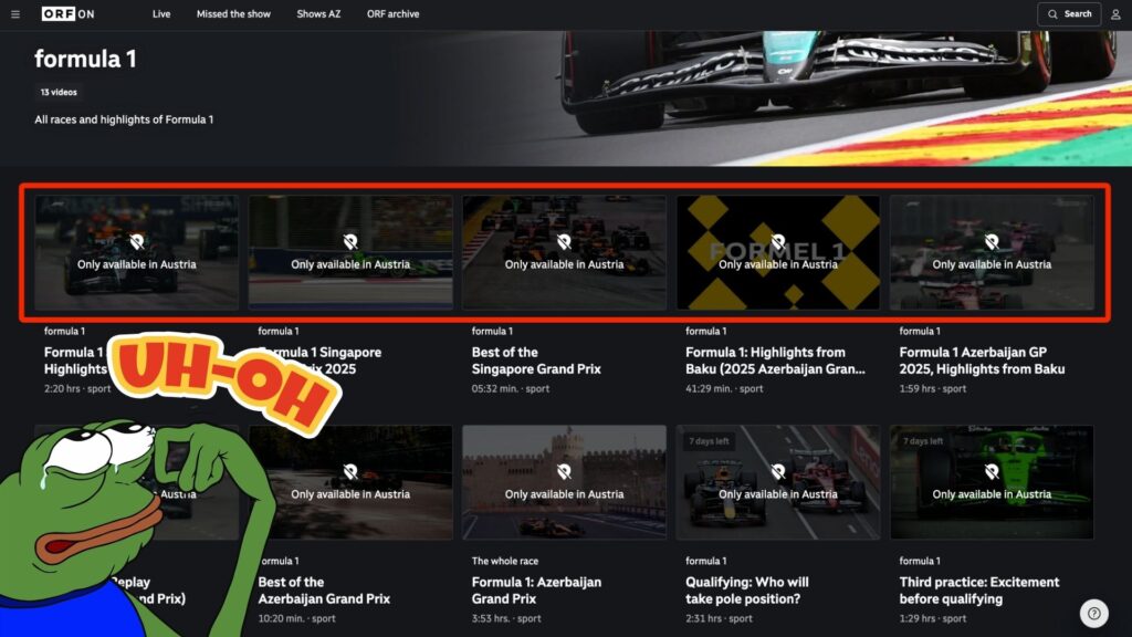 ORF, watch F1 online for free