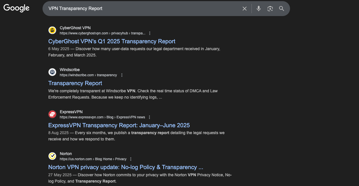 VPN Transparency Report