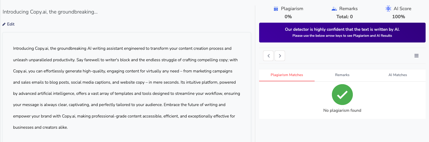 Text Quality of Copy AI Paragraph Generator